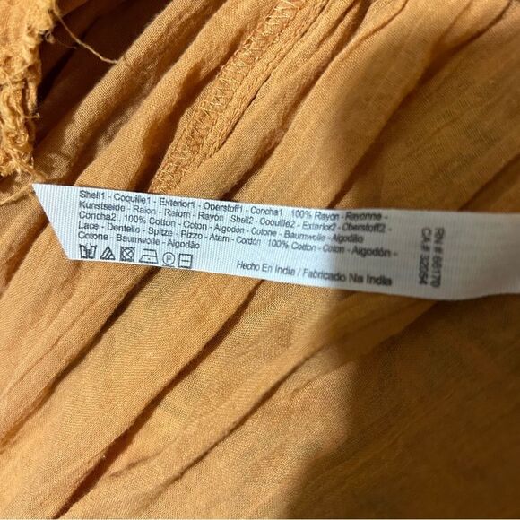 Free People In the Moment Dress M Mustard Yellow Oversized Tiered Boho Shift - Picture 12 of 13